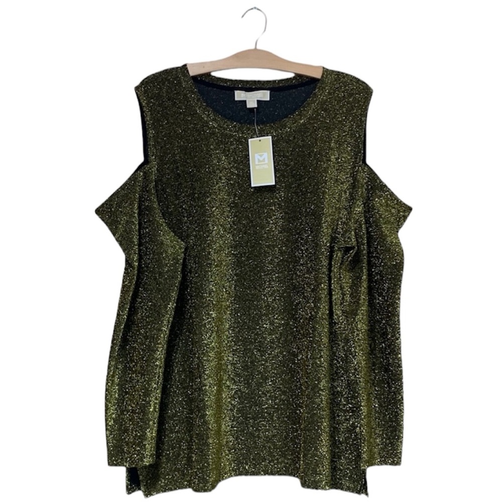 Michael Kors Gold Glittery Cold Shoulder Longsleeves Dressy Top Size 3X